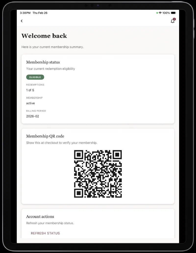 QR membership card on mobile